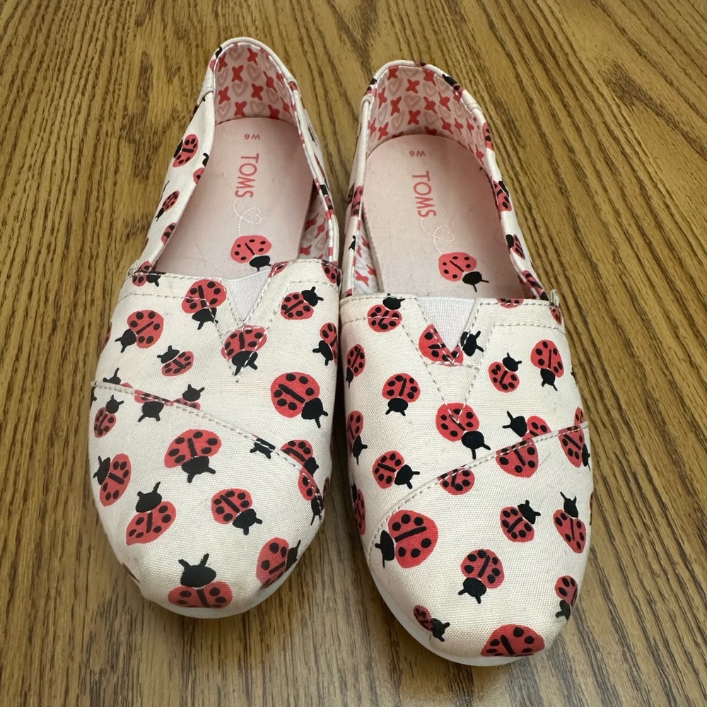 TOMS Women’s Moccasins with Ladybug Design - Red and Cream